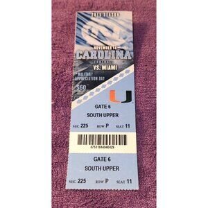 2015 UNC NORTH CAROLINA  vs MIAMI football game stub 11/14/15 225/P/11